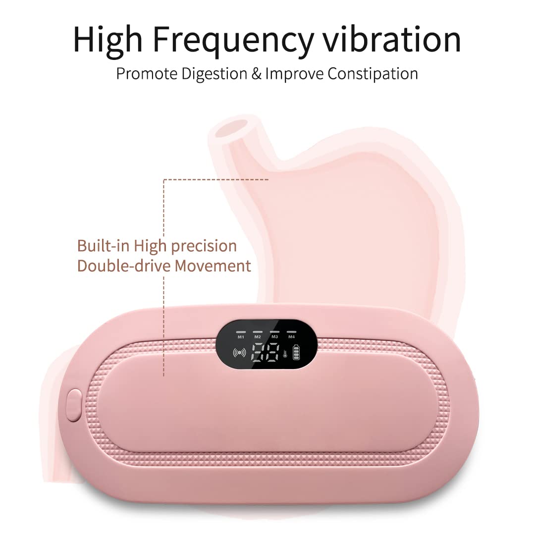 Period Cramp Relief Heating Pad Pain Device with 4 Massage Modes for Menstrual Pain and Belly or Back Pain Relief, LED Display, Comfortable Belt (PINK)