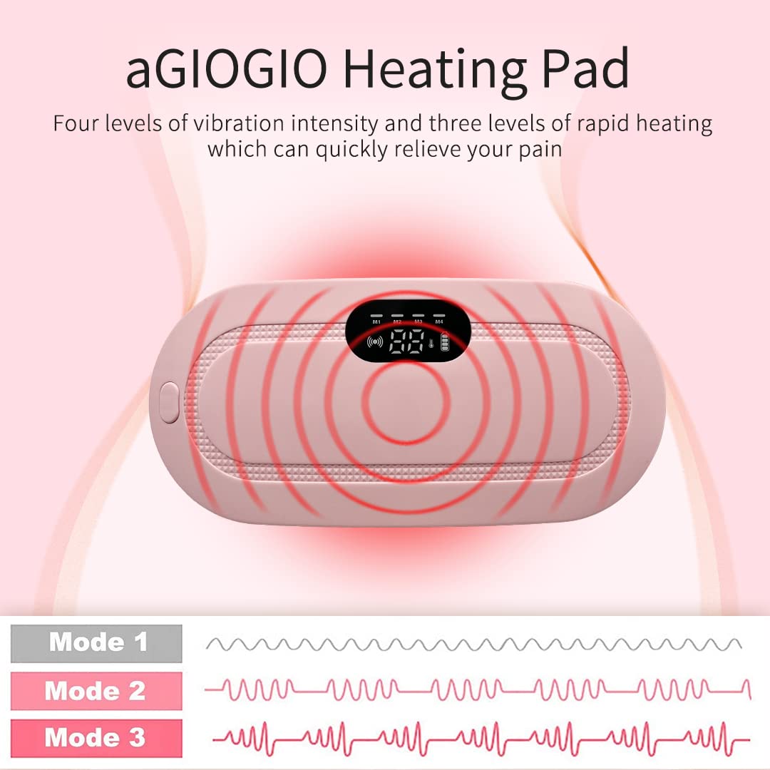 Period Cramp Relief Heating Pad Pain Device with 4 Massage Modes for Menstrual Pain and Belly or Back Pain Relief, LED Display, Comfortable Belt (PINK)