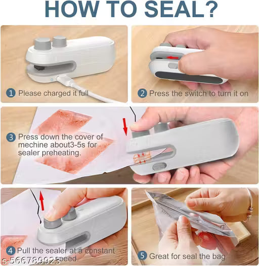 Fab Innovations Sealing Clip - Portable Mini Sealing Machine Handheld Packet Sealer for Food, Snacks, Chips, Fresh Storage, Plastic Bag Sealing Machine, Multicolor